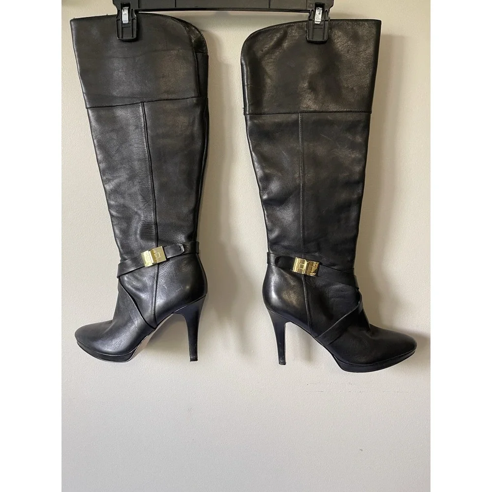 Women's Thin High Heel Boots,Leather Platform, Size 7 - Picture 1 of 9